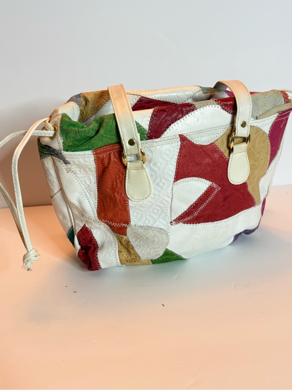 Multicolor Patchwork Leather Tote Bag - White Base
